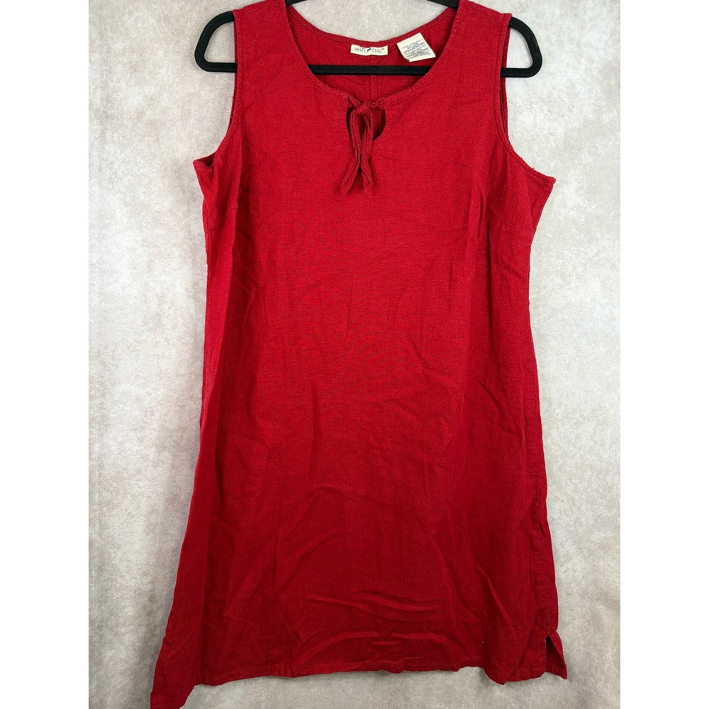 White Stag Dress Womens Large 12/14 Red Linen Blend Sleeveless Keyhole Tie Shift